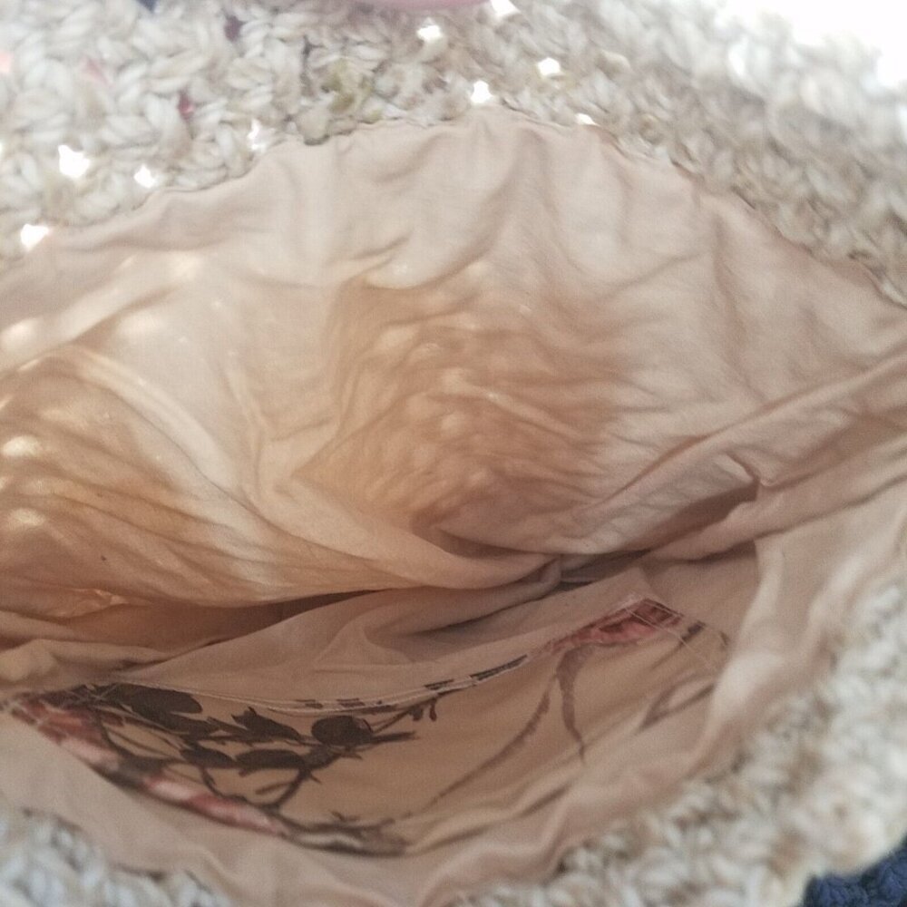 Purse Hobo shoulder Crochet Woven large macramé‎ knotted wood bead closure - Picture 4 of 8